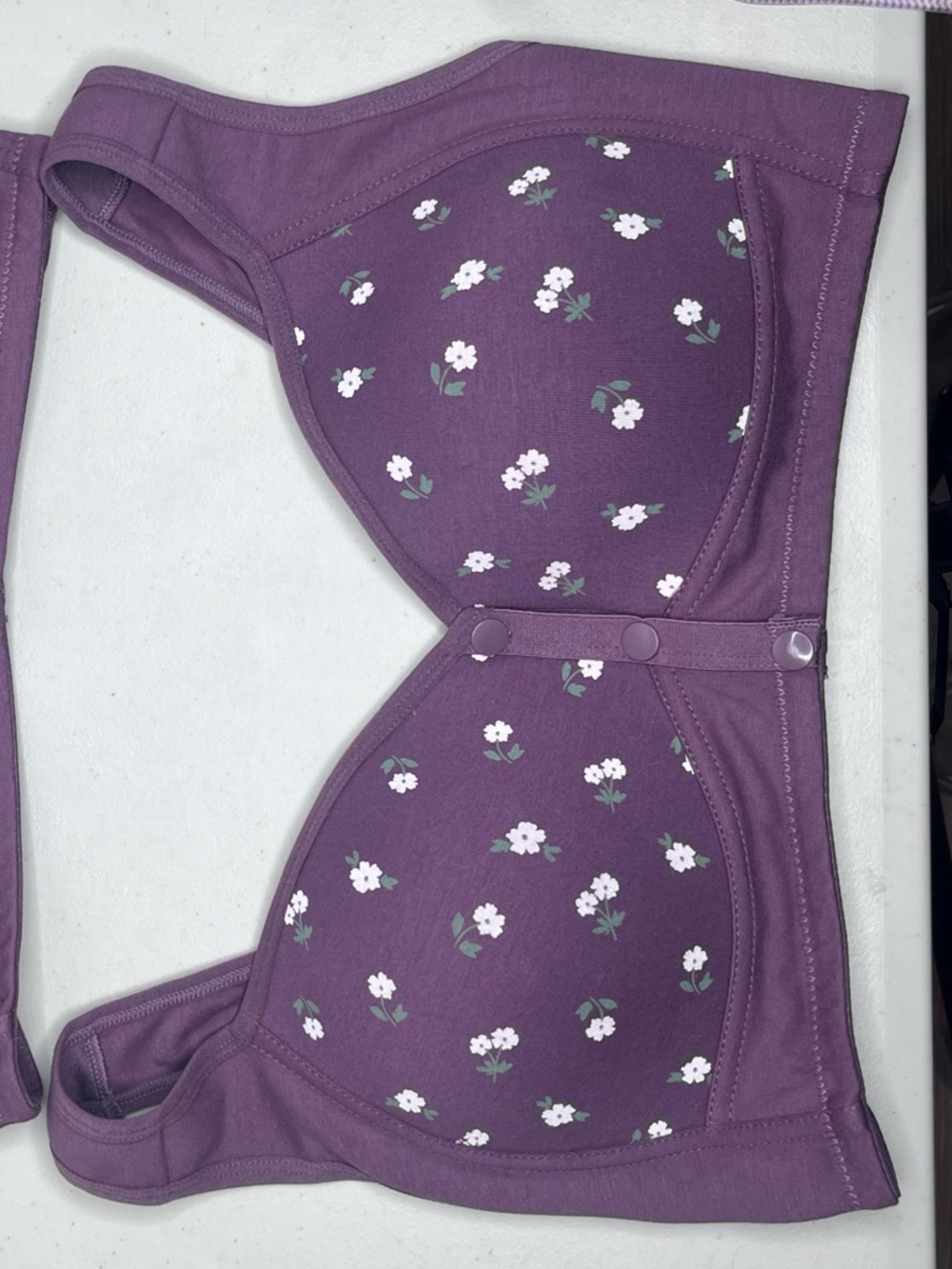 Women's Wireless Sz L Cotton Dainty Floral Front Closure Set of Two Bralettes - Picture 4 of 7